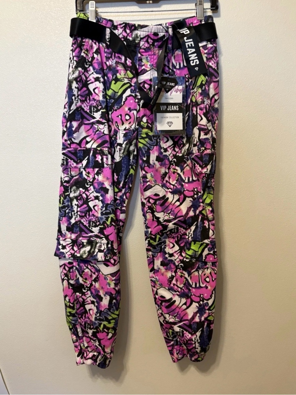 VIP Jeans Neon Graffiti Cargo Pants - Pink, Purple & Lime